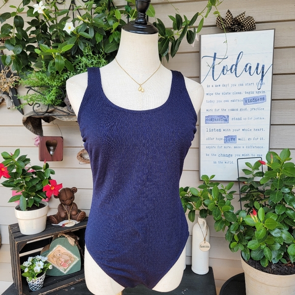 ISLANDER ♡ Gorgeous Navy Blue 1pc Scoop Neck Open Low Back Bralette Swimsuit 10 - Picture 16 of 17